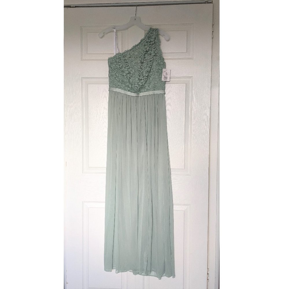 David's Bridal One Shoulder Lace Dress in Dusty Sage